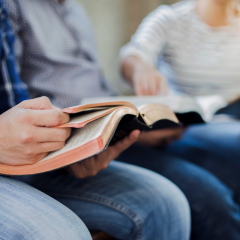 Reading the bible at Trinity Lutheran Church, Denver, CO